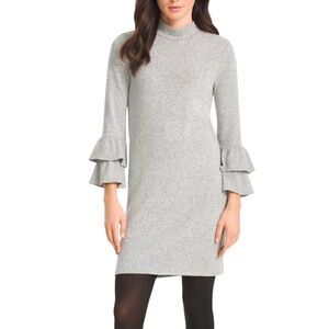 White House Black Market Heather Gray Fleece Bell Sleeve Dress Sz L
